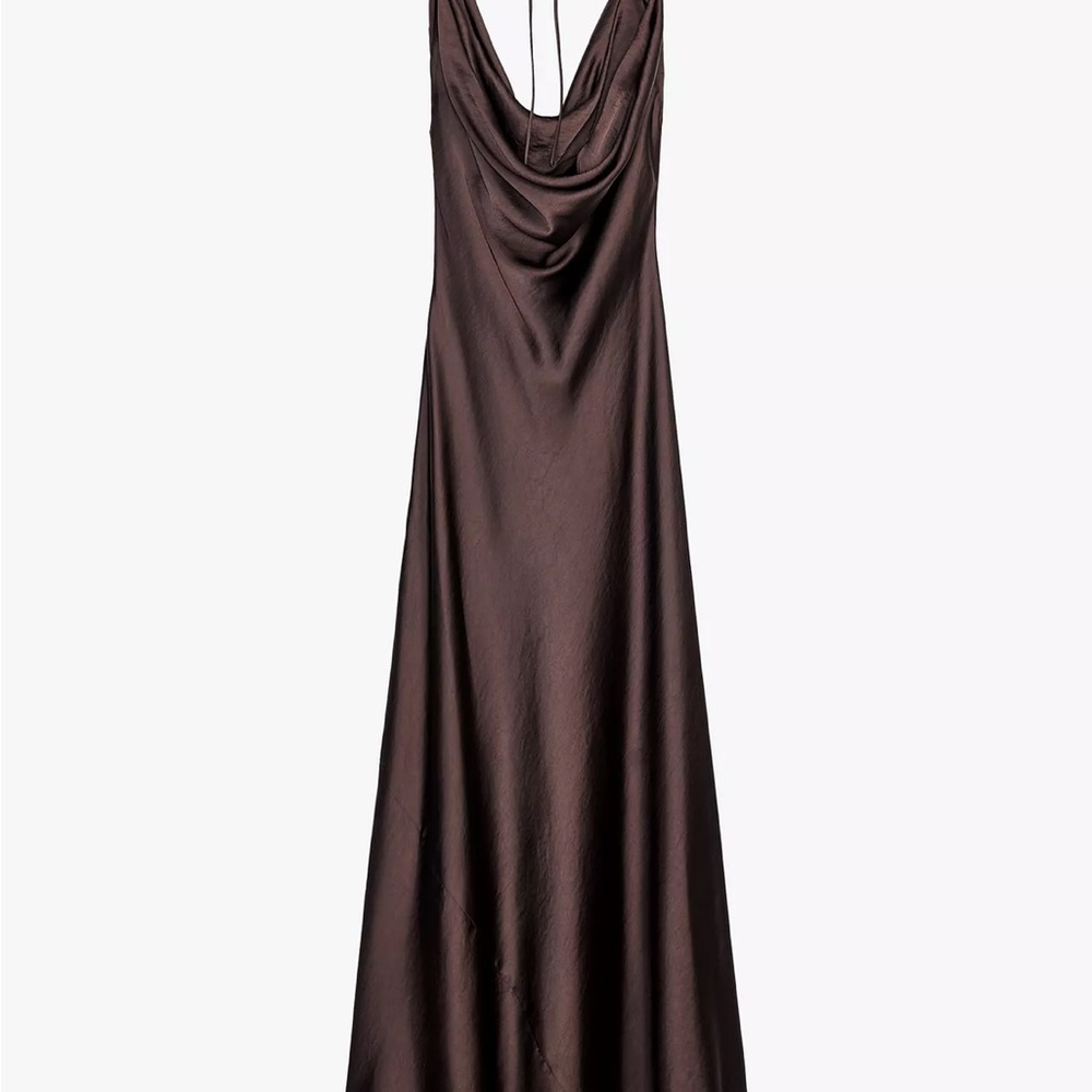 Elegant Brown Satin Gown from Zara